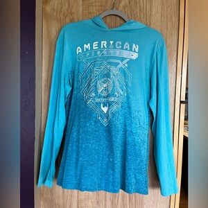 American Fighter Blue Graphic Hooded Long Sleeve Scoop